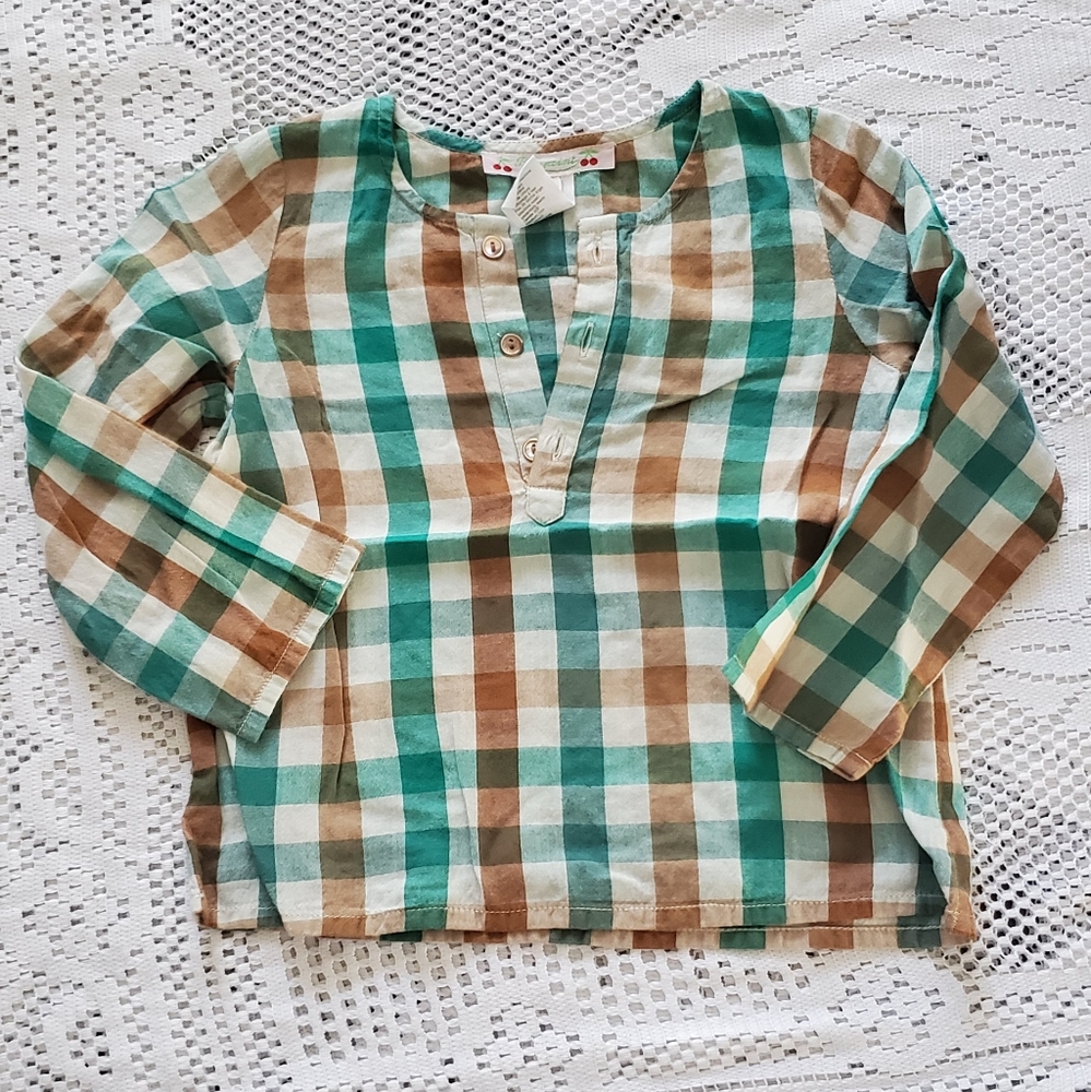 Bonpoint 🍒 madras tunic, long sleeve, 3 button